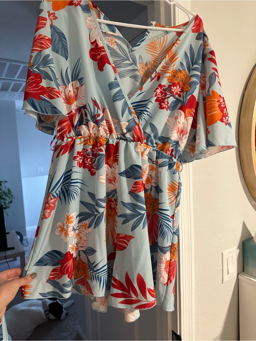 Floral Wrap Mini Dress in Sky Blue